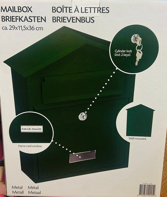 Brievenbus met 2 sleutels - groene glans 29x11x36