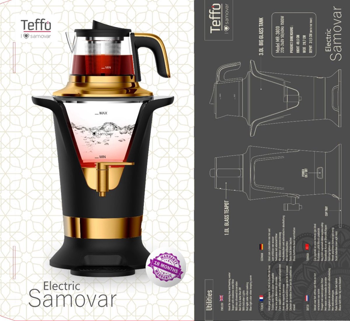 Teffo Elektrische Turkse Theemaker - Semaver - 1500W -